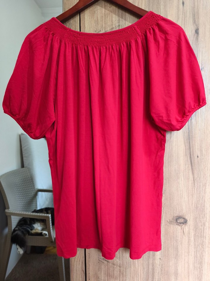 Kırmızı Pamuklu Bohem Kısa Kollu Bluz - Görsel 2