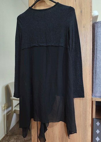 Siyah Uzun Kollu Salaş Midi Tunik - Görsel 2