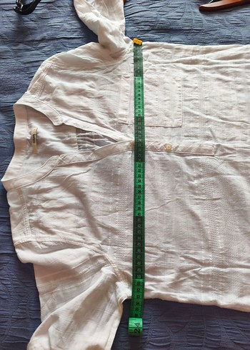 Düğmeli Beyaz Keten Kadın Gömlek - Görsel 5