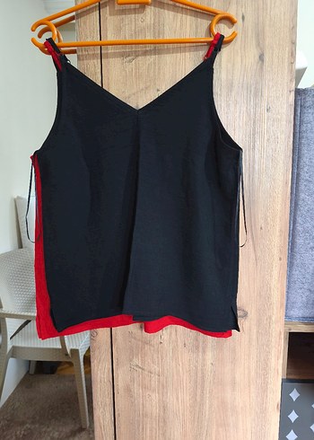 Kırmızı V Yaka Askılı Mini Kadın bluz - Görsel 2