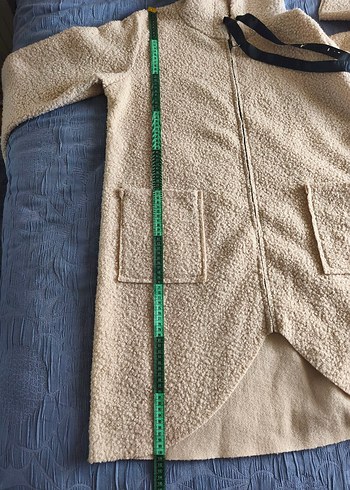 Bej Kapüşonlu Midi Rahat Kesim Ceket - Görsel 4