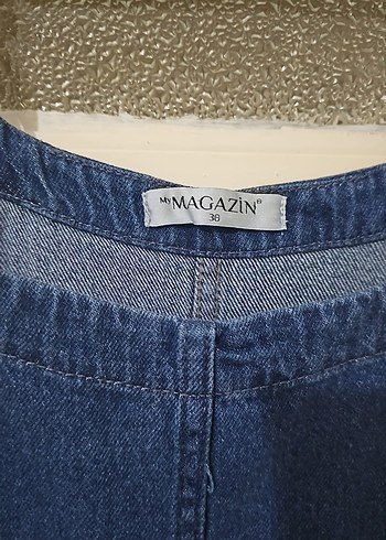 Tesettür Lacivert Kot Kadın Denim Salopet - Görsel 2