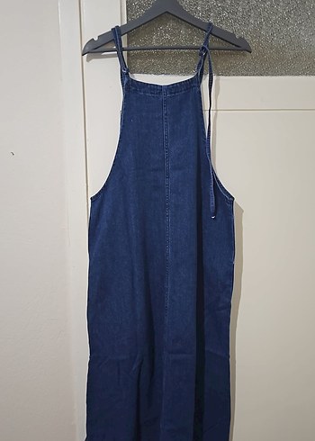 Tesettür Lacivert Kot Kadın Denim Salopet - Görsel 3