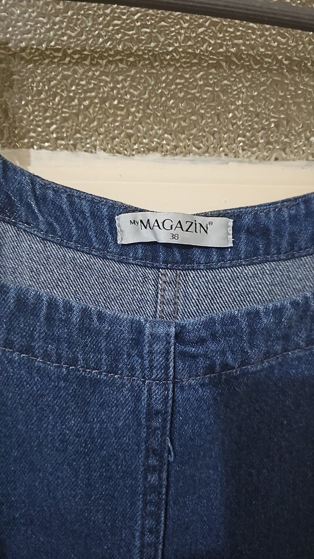 Tesettür Lacivert Kot Kadın Denim  Salopet - Görsel 2