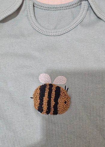 Bebek Unisex Kısa Kollu Arı İşlemeli 2li Body - Görsel 4