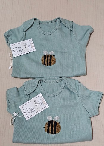 Bebek Unisex Kısa Kollu Arı İşlemeli 2li Body - Görsel 2