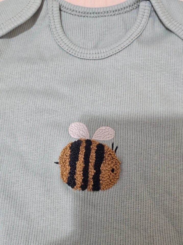 Bebek Unisex Kısa Kollu Arı İşlemeli 2li Body - Görsel 4