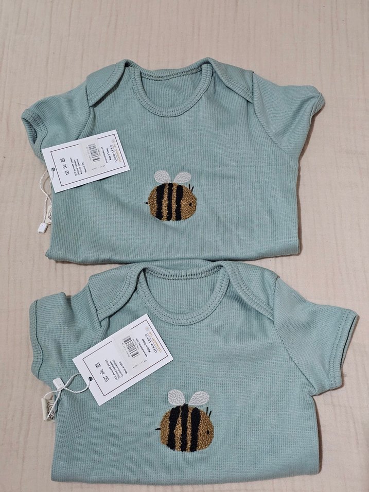 Bebek Unisex Kısa Kollu Arı İşlemeli 2li Body - Görsel 2