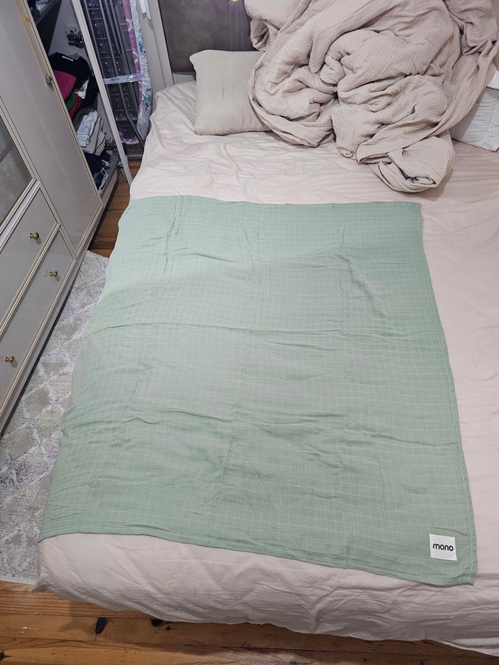 Mono Yeşil 100x100 Bebek Müslin Örtü - Görsel 2