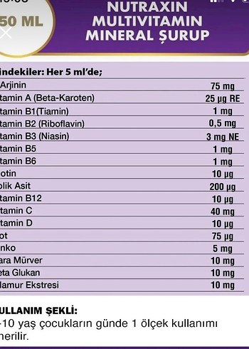 Nutraxin Çocuk Multivitamin Mineral Şurup 150 ml - Görsel 2