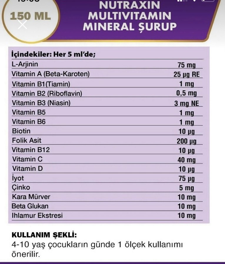 Nutraxin Çocuk Multivitamin Mineral Şurup 150 ml - Görsel 2