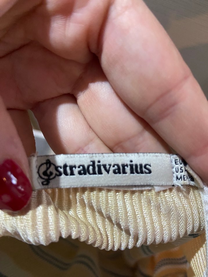 Stradivarius Sarı Çizgili Kısa Kollu Bluz - Görsel 3