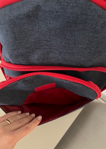 Kırmızı Detaylı Gri Anne Bebek Çantası - Görsel 6