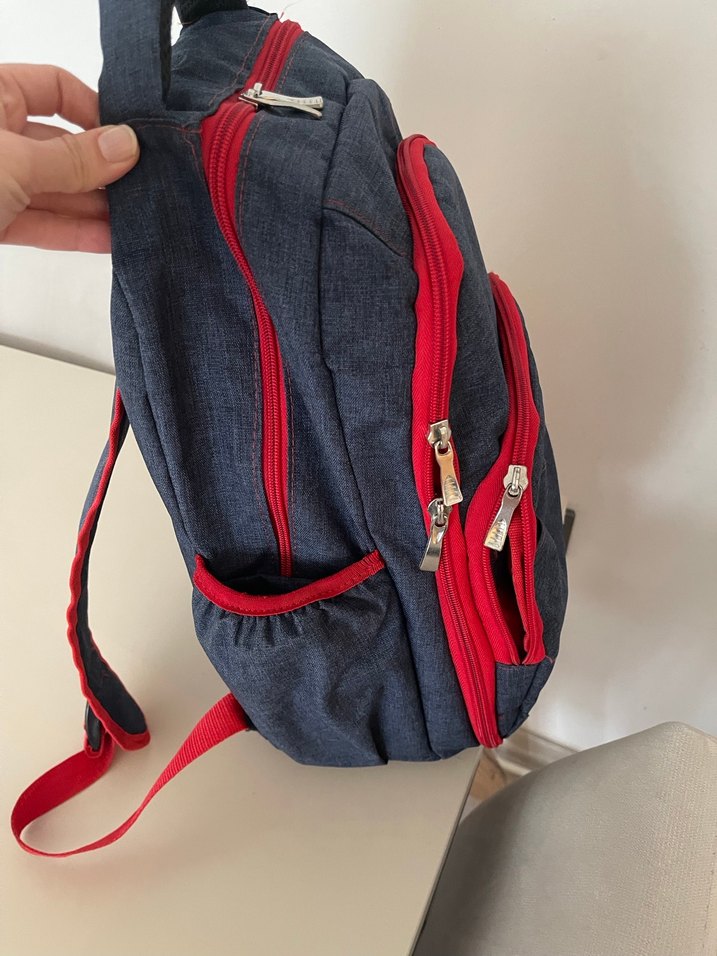 Kırmızı Detaylı Gri Anne Bebek Çantası - Görsel 4