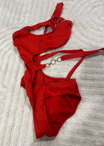 Kemer Detaylı Kırmızı Kadın Mayo - Görsel 3