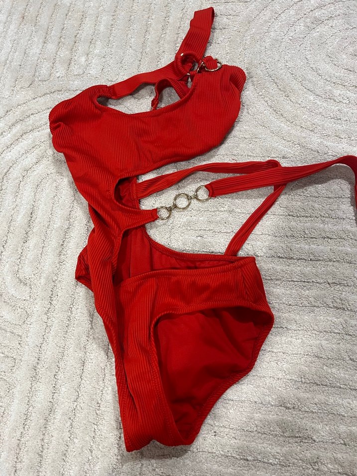 Kemer Detaylı Kırmızı Kadın Mayo - Görsel 3