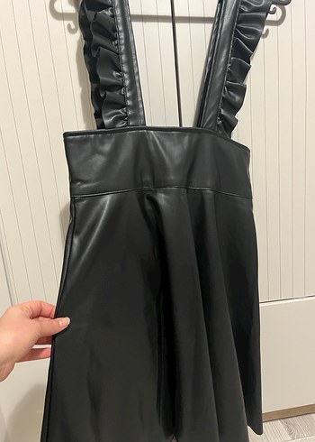 Kadın Siyah Deri Uzun Tulum - Görsel 2