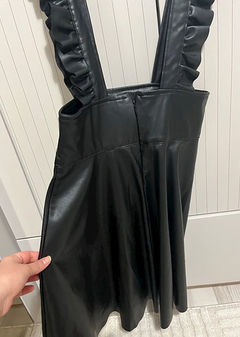 Kadın Siyah Deri Uzun Tulum - Görsel 3
