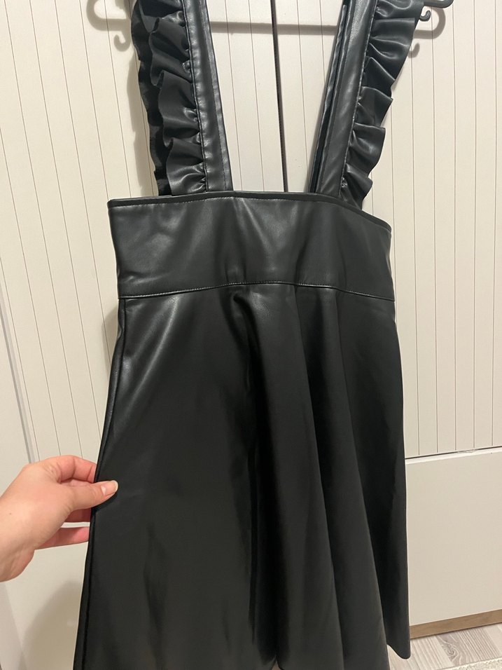 Kadın Siyah Deri Uzun Tulum - Görsel 2