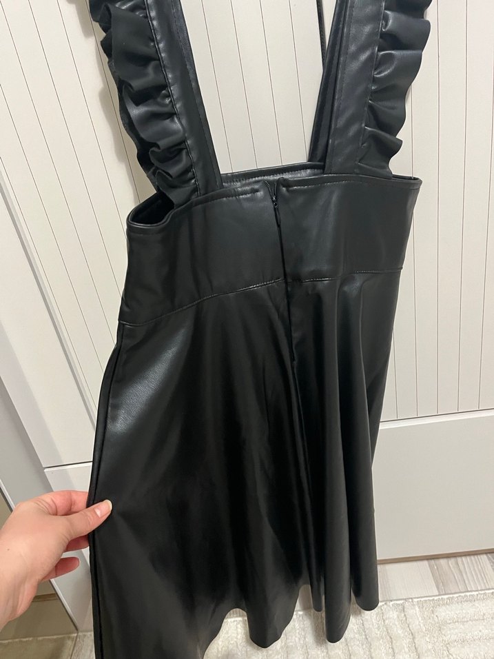 Kadın Siyah Deri Uzun Tulum - Görsel 3