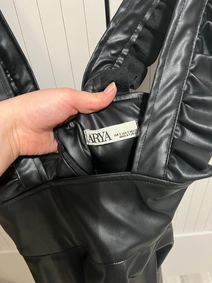 Kadın Siyah Deri Uzun Tulum - Görsel 4