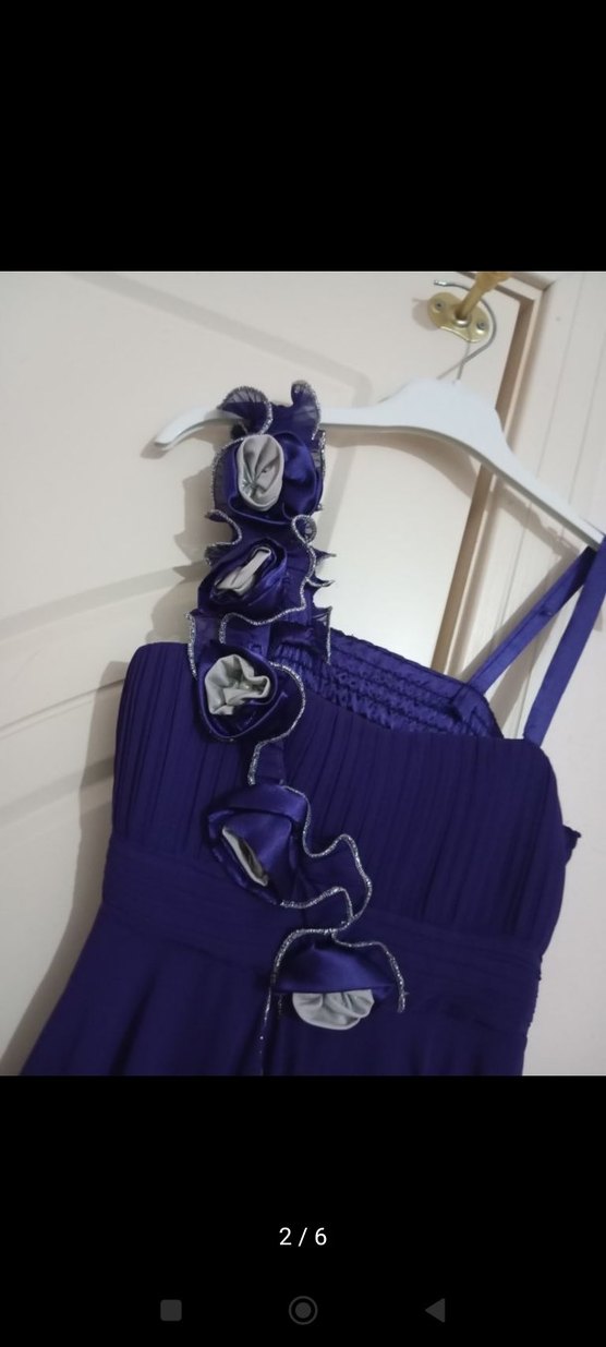 Mor Drapeli Uzun Abiye Elbise - Görsel 2