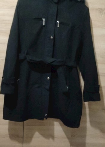 Kuşaklı Siyah Midi Kaban - Görsel 9