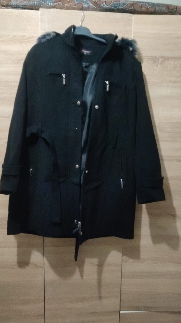 Kuşaklı Siyah Midi Kaban - Görsel 2