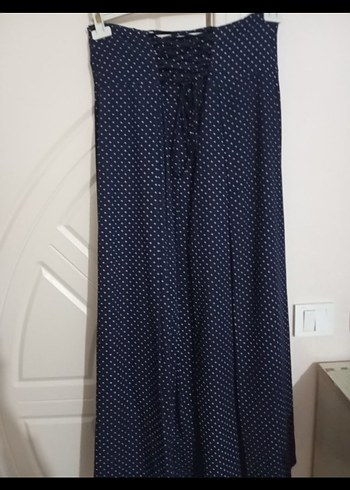 Lacivert Pilili Uzun Kadın Etek - Görsel 4