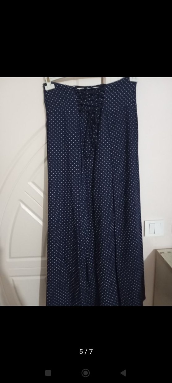 Lacivert Pilili Uzun Kadın Etek - Görsel 4