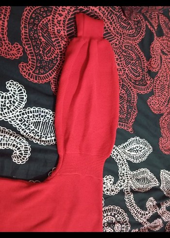 Kırmızı Kadın Triko Sweatshirt - Görsel 2