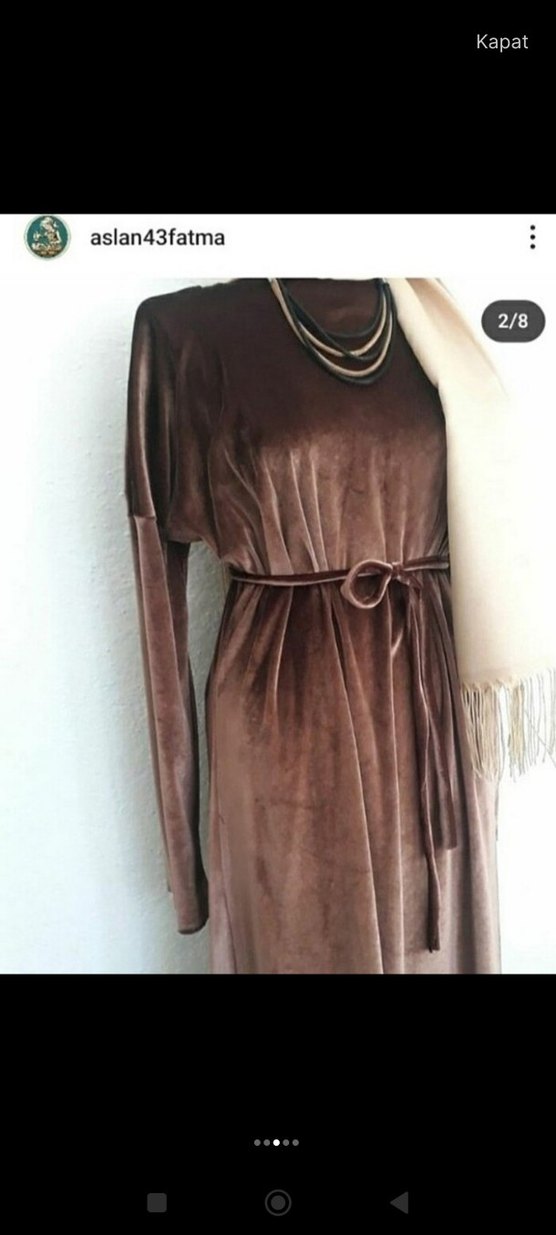 Bohem Tarz Kahverengi Uzun Süet Elbise - Görsel 3