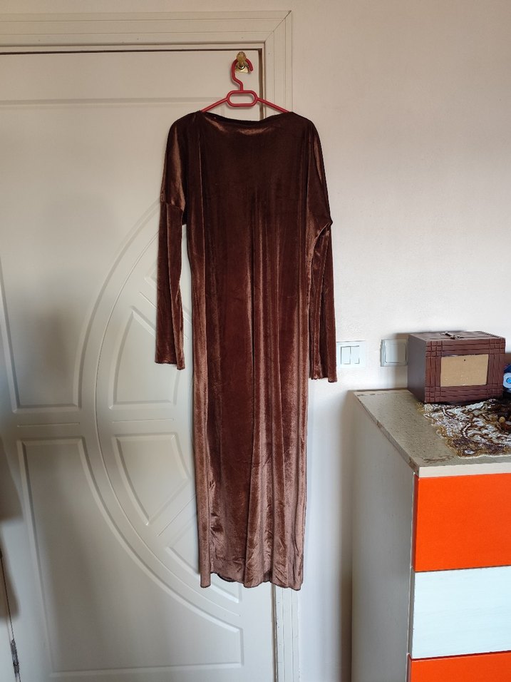 Bohem Tarz Kahverengi Uzun Süet Elbise - Görsel 5