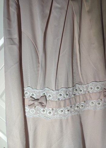 Dantel Detaylı Bej Uzun Kadın Elbise - Görsel 2