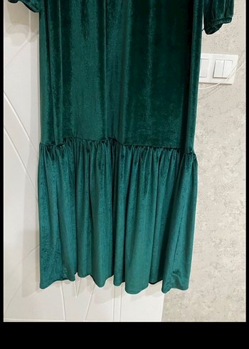 Uzun Yeşil kadife Salaş Elbise - Görsel 4