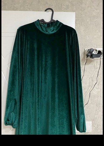 Uzun Yeşil kadife Salaş Elbise - Görsel 2