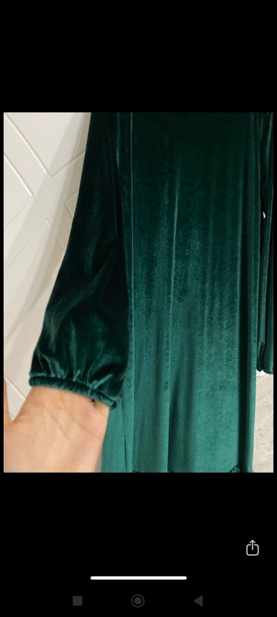 Uzun Yeşil kadife Salaş Elbise - Görsel 3