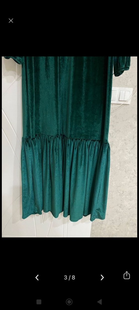 Uzun Yeşil kadife Salaş Elbise - Görsel 4