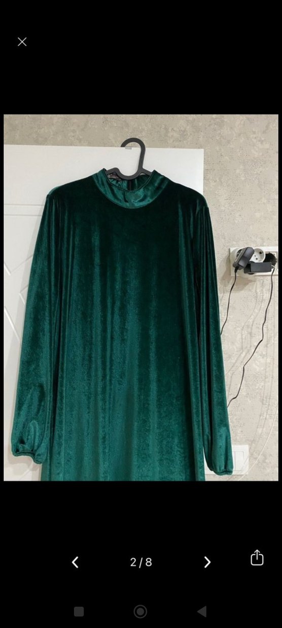 Uzun Yeşil kadife Salaş Elbise - Görsel 2