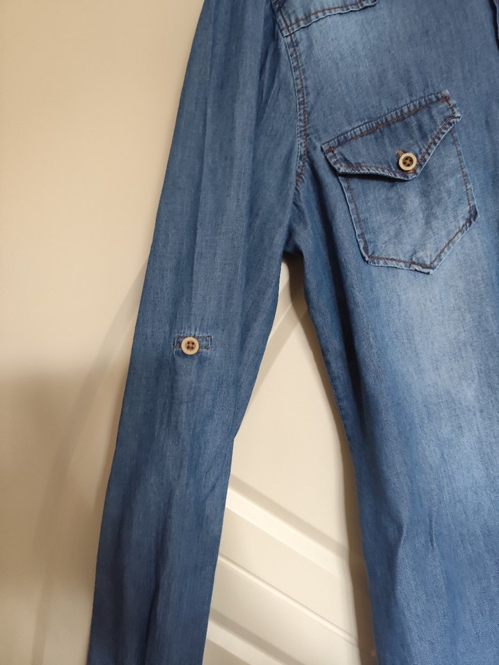 Mavi Kot Gömlek, Uzun Kollu, Rahat Kesim - Görsel 2