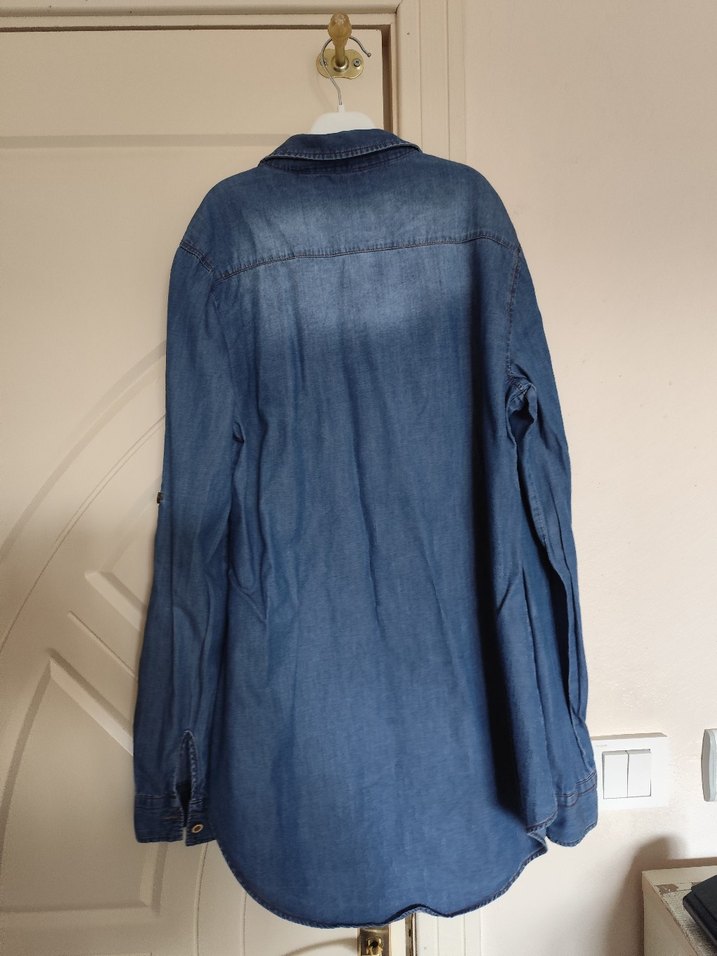 Mavi Kot Gömlek, Uzun Kollu, Rahat Kesim - Görsel 3