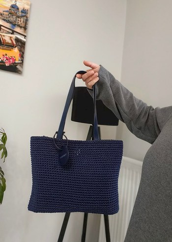 Lacivert Örgü Kadın Çanta ve Cüzdan Seti - Görsel 3