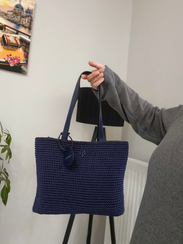 Lacivert Örgü Kadın Çanta ve Cüzdan Seti - Görsel 3