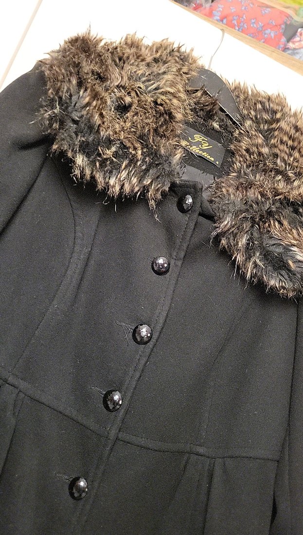 Kürklü Yaka Siyah Kaban - Görsel 3