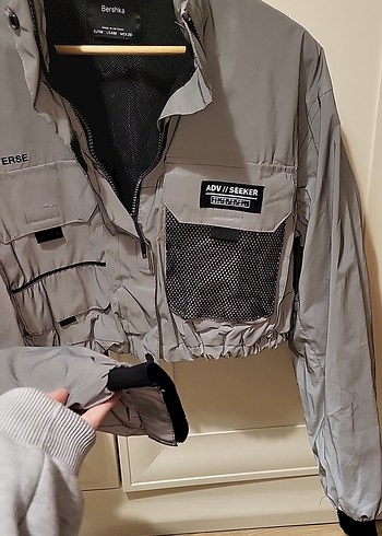 Gri Kısa hologram ceket bershka parlak - Görsel 3