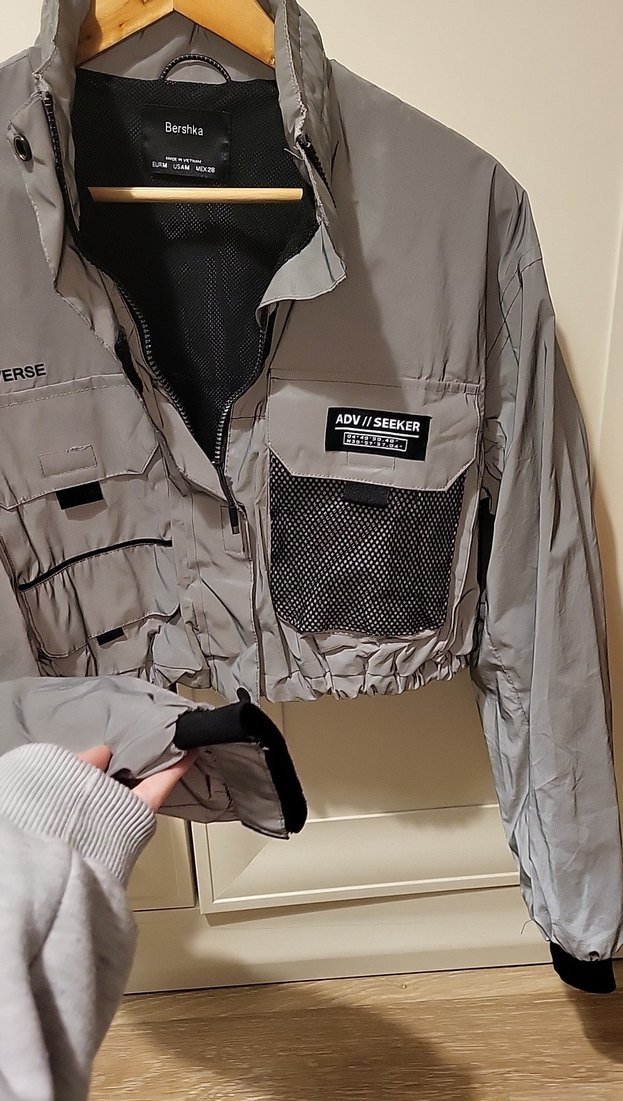 Gri Kısa hologram ceket bershka parlak - Görsel 3