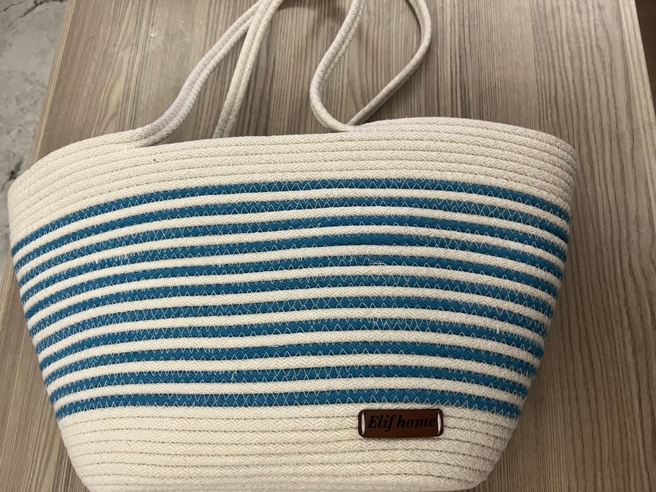 Mavi Beyaz Bohem Kadın Plaj Çantası - Görsel 3