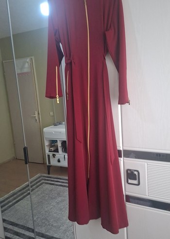 Bordo Fermuarlı Uzun Kollu Uzun ferace - Görsel 2
