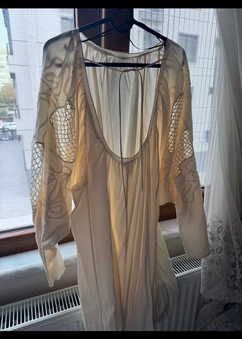 Beyaz Bohem elbise/tunik sırt dekolteli - Görsel 2