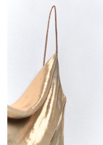 Zara Parlak Altın Drapeli V Yaka Midi Kokteyl Elbisesi - Görsel 4